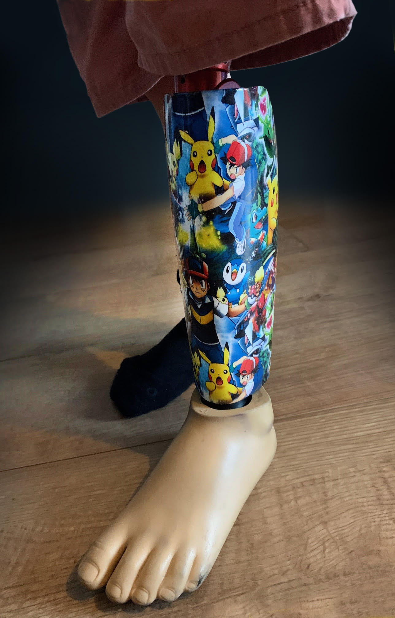 Close up of a prosthetic limb cover for children